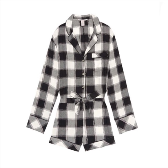 NWOT Victoria’s Secret Plaid Flannel Tie Romper Pajamas - Picture 3 of 3